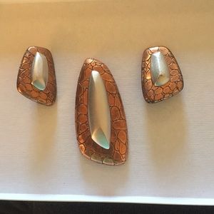 Vintage Silver and Bronze Earring and Brooch Set